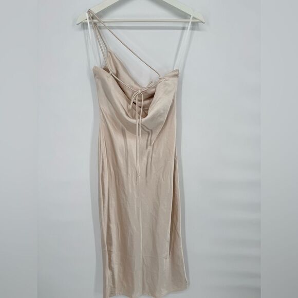 Billy J Josephina Dress Cowl One Shoulder Spaghetti Strap Champagne Slip Size 8 - Picture 3 of 9